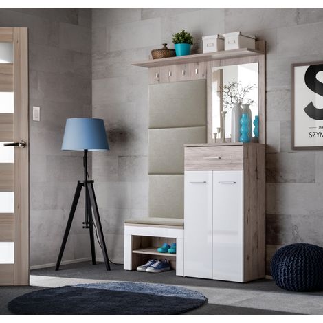 Ensemble de meubles d'entrée avec coussin "Gustavo VII" - Blanc/Beige - L 120 x H 200 x P 35 cm - Livraison gratuite (1/3)