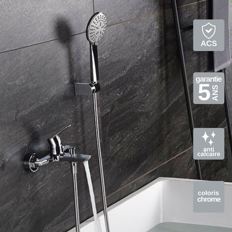 Mitigeur Bain/Douche chromé Pommeau Anti-Calcaire - Design Moderne et Économie d'eau - Kit Complet BELGICA IMEX (1/5)