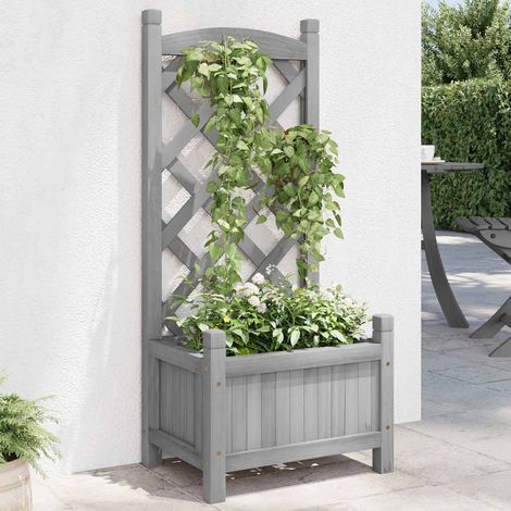 vidaXL Jardinera con enrejado gris 40x30x90 cm madera maciza de abeto (1/5)