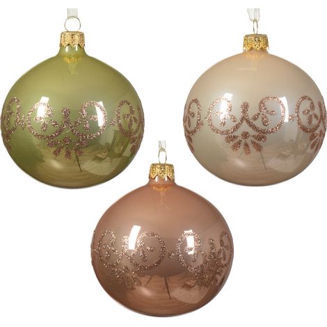 Pallina di Natale Vetro trasparente smaltato piccolo con bordo di pizzo a tre colori colore assortito ø 8cm