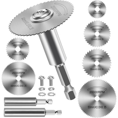 8 Pièces Disques de Coupe pour Perceuse, HSS Lames de Perceuse à Disque avec tige Hexagonale 1/4", Mini Lames de Scie Circulaire pour Bois, Plastique et Métal (1/5)