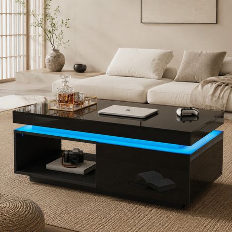 Mesa de centro moderna 100 x 50 x 40 cm negra con almacenaje para salón (1/5)