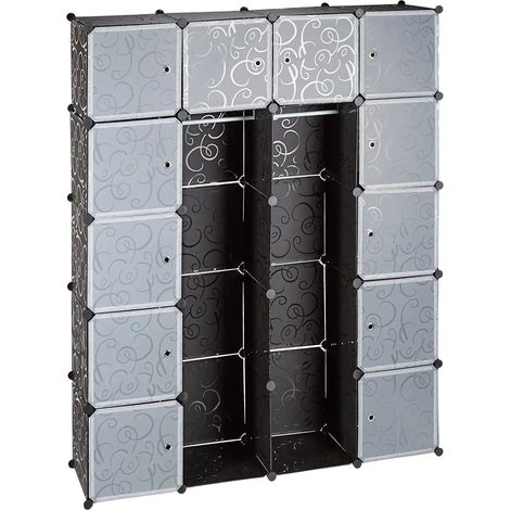 Étagère cubes rangement penderie armoire plastique 14 casiers 180 cm noir (1/4)