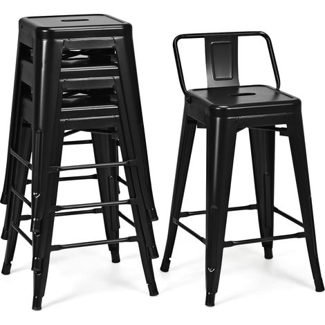 COSTWAY Juego de 4 Taburetes de Bar, Respaldo Desmontable, 4 Sillas de Comeder de Metal Acero Aplilables, Taburete Alto de Cocina con Reposapiés, hasta 150kg, 43 x 43 x 79 cm (1/5)
