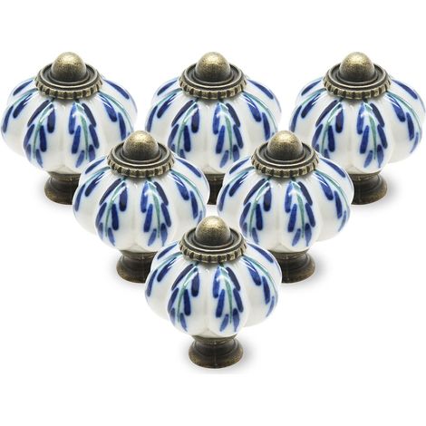Tiradores de cerámica vintage con forma de calabaza para cómodas, cajones y armarios, 6 piezas, diseño de espiga de trigo. (1/5)