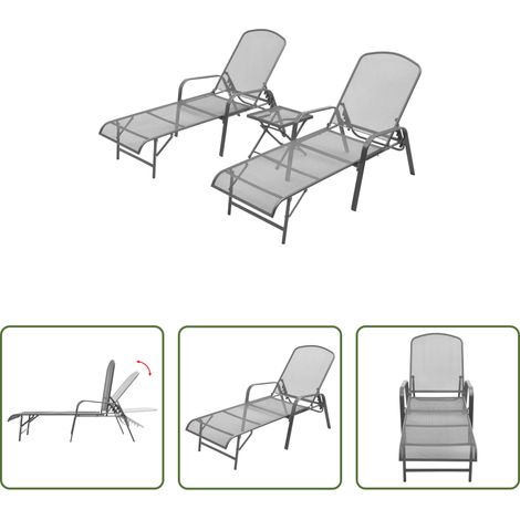Table pliante -  Chaises longues lot de 2 avec table Acier Anthracite (1/5)