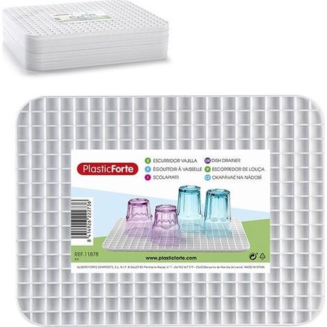 Griglia Scola Bicchieri Posate per Lavello da Cucina Bianca 30 x 39 cm Plastic Forte