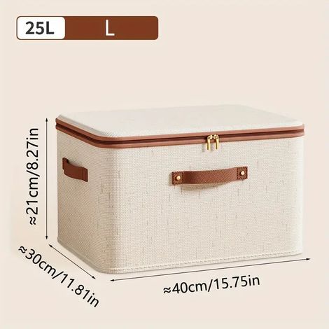 Lot de 2 bacs de rangement en coton et lin - Résistants aux rayures et à l'usure, pliables et peu encombrants - Taille L 40 x 30 x 21 cm (1/5)