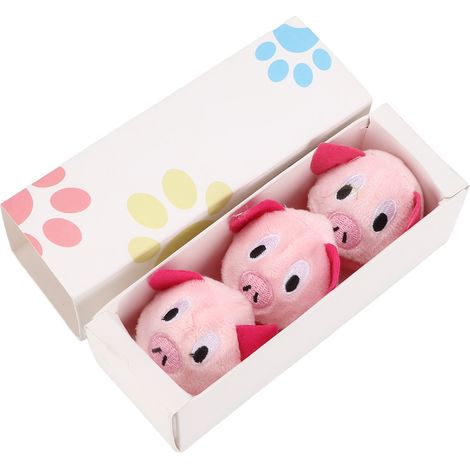 Jouet pour Chat - 3 Balles à Clochette en Peluche et Plastique, Forme Cochon Rose, Interactif et Doux