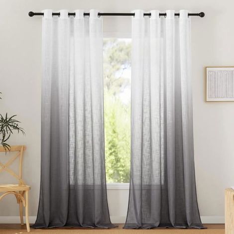 Lot de 2 Rideaux Voilage Salon Gris et Blanc Couleur Dégradée Voilages Intérieurs Rideau à Oeillets,rideaux chambre (1/4)