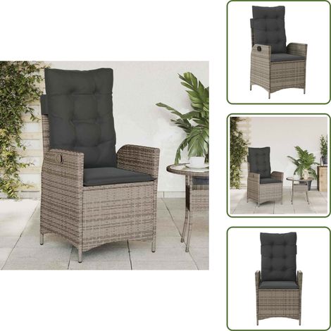 Rückenkissen - vidaXL Gartensessel Verstellbar mit Kissen Grau Poly Rattan - Poly Rattan (1/5)