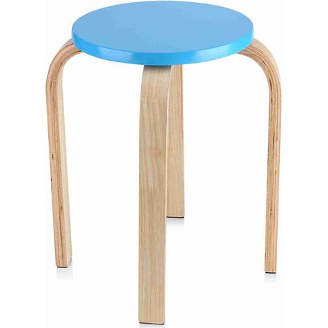 Tabouret Rond en Bois bentwood empilable avec des Couleurs Bonbons Tabouret de Table antidérapant pour la Maison, Le Bureau, la Salle à Manger, la Cuisine, la Chambre, Le Restaurant - Bleu (1/5)