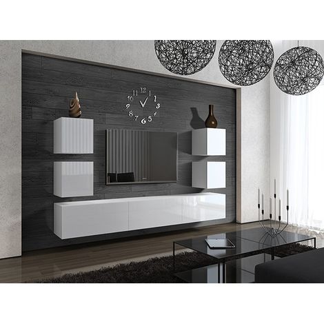Ensemble meuble TV CONCEPT 35-35-HG-W-2-1A blanc brillant 249 cm (1/2)