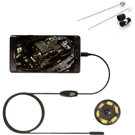 Endoscope, Mini Caméra Endoscopique HD 2M 7mm étanche IP67 6 LED Avec Crochet / Aimant / Miroir Pour Smartphone Android et PC, Ordinateur (1/3)