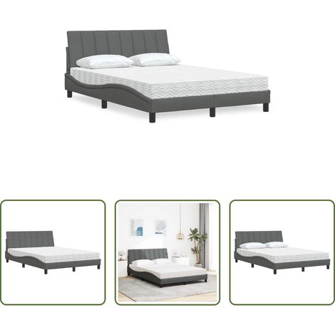 vidaXL Matratze für Schlafzimmer - Bett mit Matratze "Hanko" Dunkelgrau 140x190 cm Stoff (1/5)