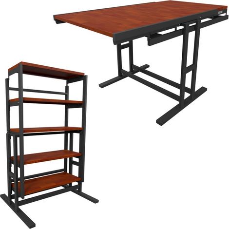 Etagère modulable en Bois (H125 x l78 x P62 cm) convertible en Table - style industriel - Couleur Chêne naturel (1/5)