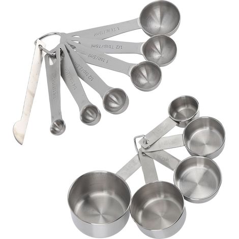 Set di misurini e cucchiai dosatori in acciaio inox, utensili da cucina, 12 pezzi. (1/5)