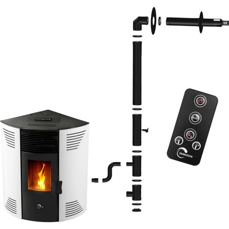 Stufa a pellet angolare Iseos 12,2 kW Bianco Sannover + Kit di installazione