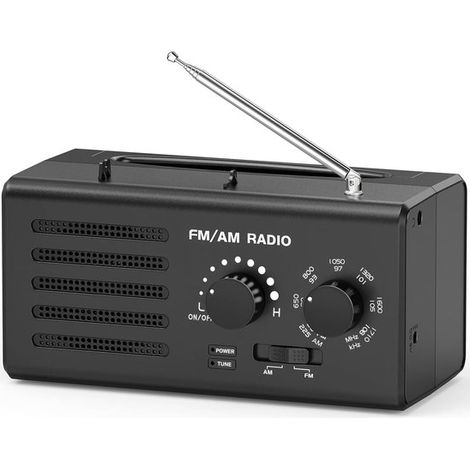 Radio AM/FM portatile con ottima ricezione, altoparlante integrato, jack per cuffie e porta USB. Funziona a batterie per uso domestico. (1/5)