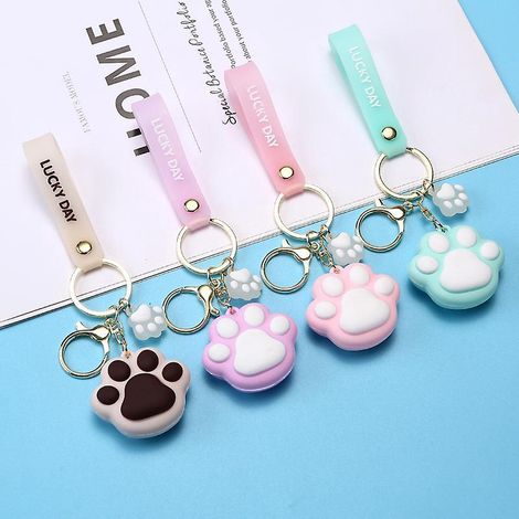 paquet De 4 Porte-cls De Voiture De Dessin Anim De Patte De Chat, Pendentif Accessoire De Porte-cls De Dessin Anim, Porte-cls De Dessin Anim En Si (1/5)