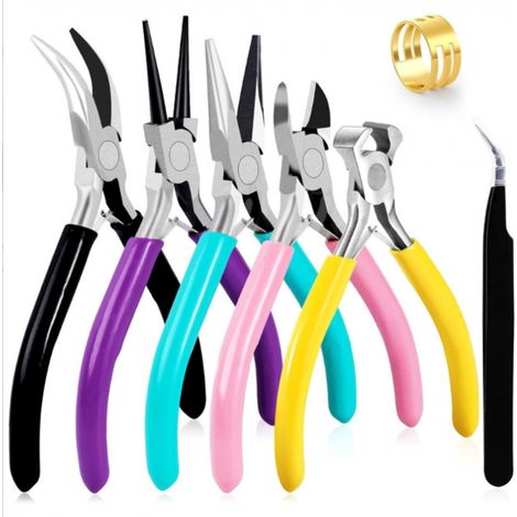 4 Pièces Pinces, 4,5 pouces, Pinces à Bijoux/à Becs Aiguilles, Coupe fil, pour Trousse Outils de Fabrication de Bijoux avec Poignée Artisanat (1/5)
