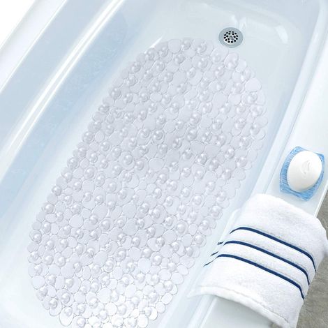 Tapis de Douche Ovale en PVC, Tapis en Plastique Antidérapant, Tapis de Bain avec 164 Ventouses (Transparent, 69 x 36 cm) (1/5)
