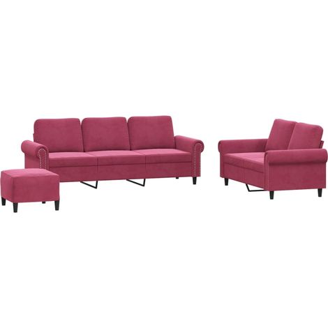 Maison Exclusive - Set di Divani 3 pz con Cuscini Rosso Vino in Velluto