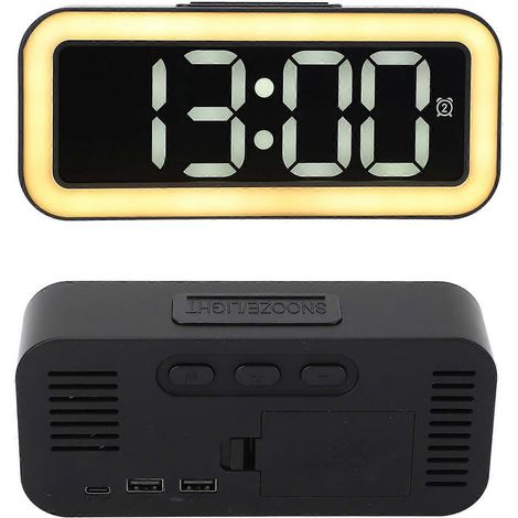 Réveil numérique à grand écran avec affichage électronique LED de la date et de la température et veilleuse, idéal pour les bureaux de chambre et comme accessoire décoratif noir. (1/4)