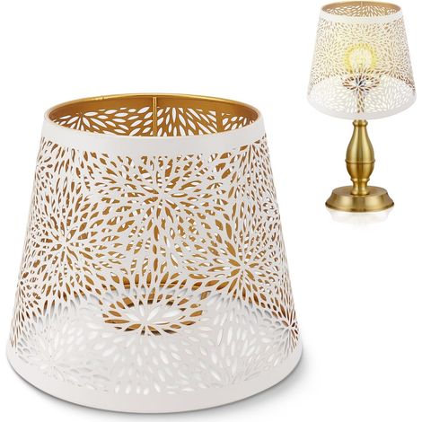 Small Iron Barrel Lampshade E27 E26 Hollow Metal Floral Pattern Lamp Shade for Table Lamp, 13x19x15cm Nordic Style Decorative Lampshade for Living Room Bedroom (1/5)