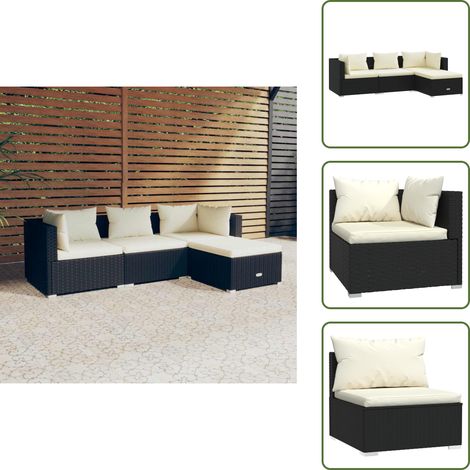 4-tlg. Garten-Lounge-Set mit Auflagen Poly Rattan Schwarz - Gartensorgsatz - Lounge Set - Outdoor Möbel - Gartenmöbel - PE-Rattan (1/5)