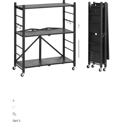 Estantería de almacenamiento, plegable y portátil, fácil de mover, 3 ruedas, 13x30x36 pulgadas. (1/2)