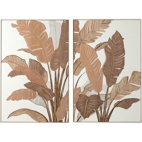 Décoration murale sculptée motif feuillage - marron et blanc cassé (1/4)