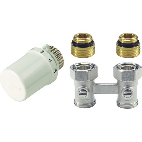 Kit radiatore a mandata dal basso: testa Thera-6 T3019, doppia valvola, dritta, doppia, con intercettazione, 1/2 pollice V2495DY015 (1/4)
