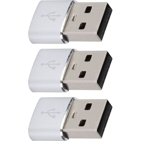Adaptateur USB Mâle vers USB-C Femelle en Métal, Convertisseur Compatible Ordinateur Portable et Smartphone (3 Pièces, Argent) (1/5)