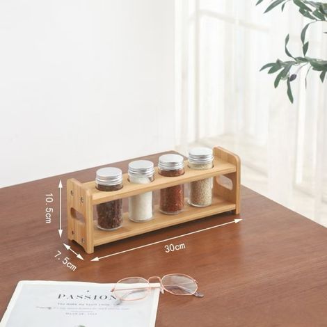 Étagère à Épices en Bambou Naturel 1 Niveau, Rangement de Cuisine pour Pots, 30 x 7,5 x 10,5 cm