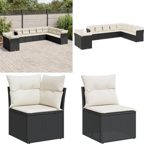 10-tlg. Garten-Sofagarnitur mit Kissen Schwarz Poly Rattan - Gartengeset - Gartenmöbelset - Rattan Möbel - Gartenlounge - Lounge Set - Home & Living (1/5)