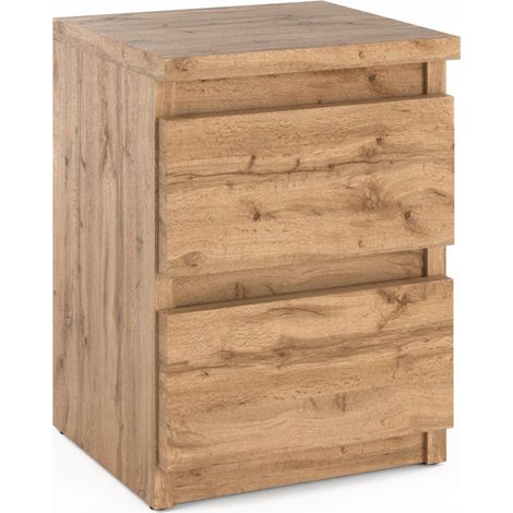 Table de chevet chêne Wotan – 2 tiroirs – H 40 cm L 30 cm P 30 cm – Panneau mélaminé – Assemblage rapide