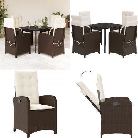 5-tlg. Garten-Essgruppe mit Kissen Braun Poly Rattan - Gartenmöbel - Gartenessgruppe (1/5)