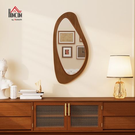Miroir mural asymétrique effet bois naturel cadre en bois miroir suspendu moderne 91.5 x 45 cm finition de qualité