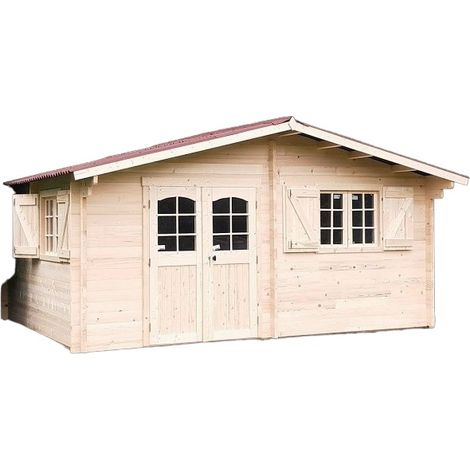 Habrita – Abri de jardin bois massif 22.87 m2 – Double rainurage 42 mm – Double porte avec fenêtres – Traitement autoclave (1/4)
