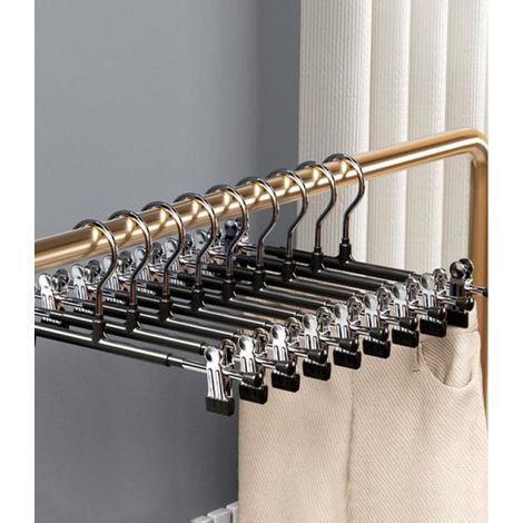 Cintres pour pantalons, cintres gain de place avec pinces antidérapantes (lot de 10), cintres pour jupes (1/5)