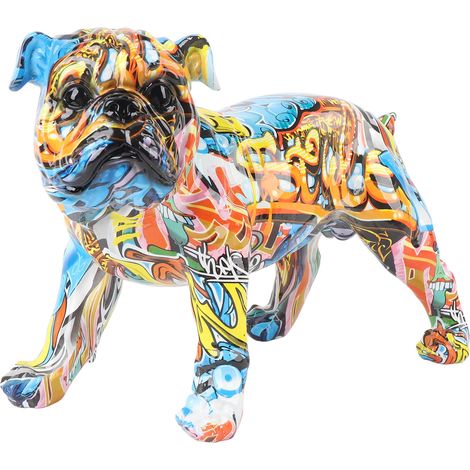 Sculpture de bouledogue en graffiti coloré, statue de bouledogue britannique, décoration, figurine d'art animalier colorée pour chambre, étagère, meuble TV (1/5)