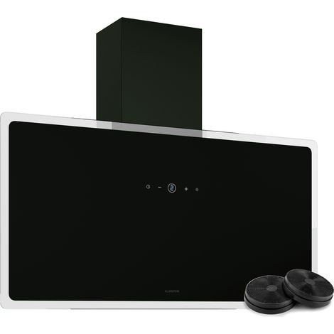 Klarstein AlizeEdge Hotte Murale - 90cm Hotte Aspirante, Design Plat, 487 m³/h, A+ Énergie, Éclairage LED, Silencieuse 38 dB, Tactile, Aluminium & Charbon, Noir