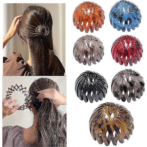 Lot de 7 pinces à cheveux en forme de nid d'oiseau, pinces à cheveux pour queue de cheval, élastiques à cheveux bouclés tendance pour femmes, queue d'oiseau extensible en cristal, spirale pour cheveux (1/5)