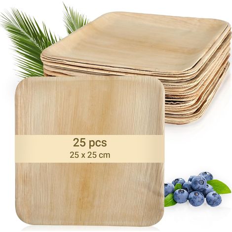 25 Assiettes en Feuille de Palmier - Assiettes Naturelles 25 x 25 cm - Matériau en Feuille de Palmier - Vaisselle Jetable Compostable et Solide pour Fête, Mariage, Barbecue, Pique-nique (1/5)