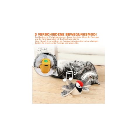Ortviai – Elektrisches Katzenspielzeug Flamingo – interaktives Spielzeug mit Bewegungssensor, Flattern und Lauten, aufladbar – kompatibel mit Katzenminze und Nachfüllbeuteln (1/5)