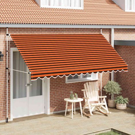 Store banne rétractable, à commande manuelle, 400 cm, orange et marron