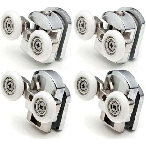 Lot de 4 Roulettes Doubles - pour Porte de Douche Coulissante, À 2 Roues de 23 mm de Diamètre en Alliage de Zinc Salle de Bain (1/4)