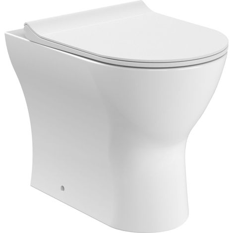 Baswich Rimless Back to Wall Toilet Pan with Soft Close Sandwich Seat, Modern Compact Ceramic WC Design - White by Balterley