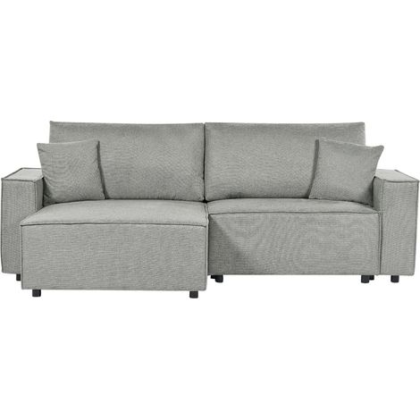Eckschlafsofa 3-Sitzer KARILA Stoff Grau mit Stauraum rechtsseitig
